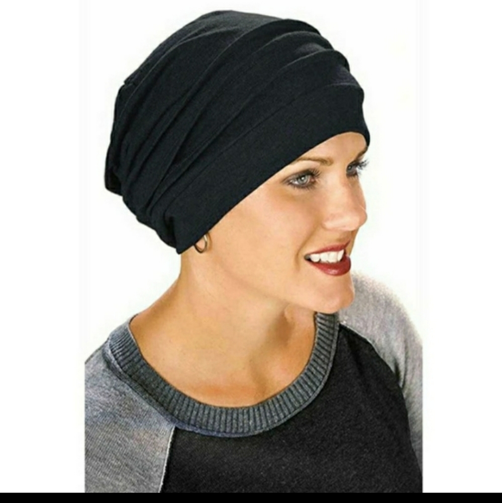Navy blue ribbed elastic turban